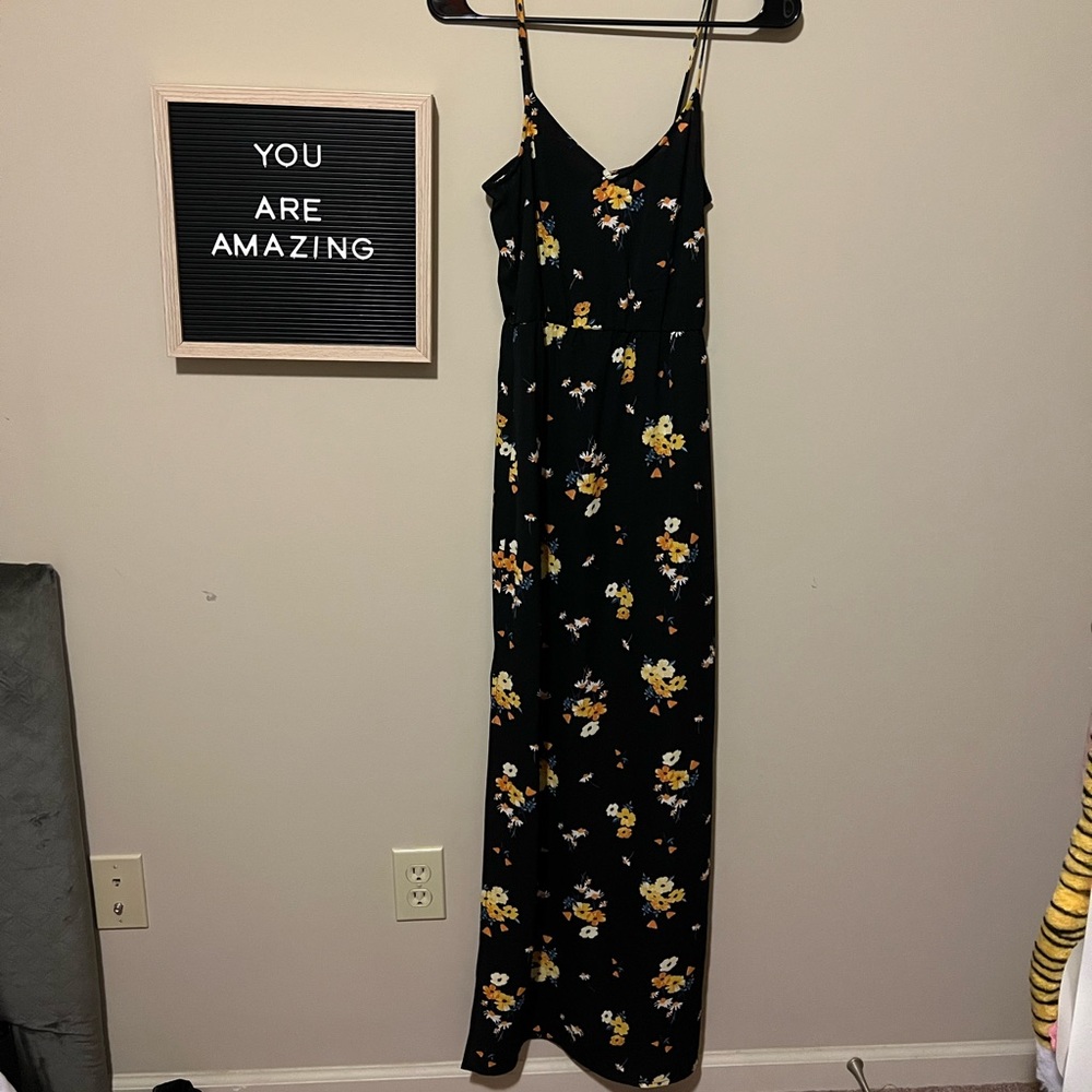 Size 2 Black Maxi Dress with Blue Yellow and Orange Flowers